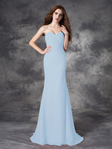 Charming Mermaid Sweetheart Ruched Sleeveless Long Chiffon Bridesmaid Dresses