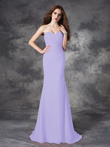 Charming Mermaid Sweetheart Ruched Sleeveless Long Chiffon Bridesmaid Dresses