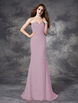 Charming Mermaid Sweetheart Ruched Sleeveless Long Chiffon Bridesmaid Dresses