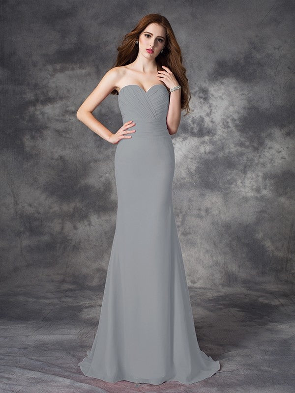 Charming Mermaid Sweetheart Ruched Sleeveless Long Chiffon Bridesmaid Dresses