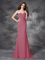 Charming Mermaid Sweetheart Ruched Sleeveless Long Chiffon Bridesmaid Dresses