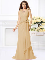 Charming Mermaid V-neck Hand-Made Flower Sleeveless Long Chiffon Bridesmaid Dresses