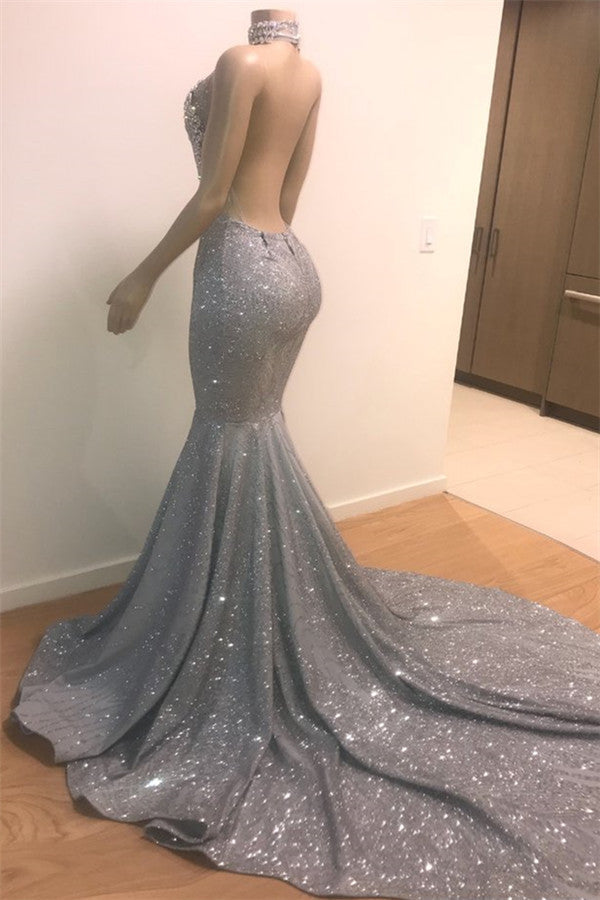 This beautiful Mermaid Halter Sleeveless Floor-Length Prom Party Gowns will contribute to your beauty and make you more attractive in the party. The Halter bodice is fully lined which is soft,  and the Floor-length skirt with to provide a pretty look of Sequined.