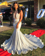 This beautiful Mermaid Halter Sleeveless Floor-Length Prom Party Gowns will contribute to your beauty and make you more attractive in the party. The Halter bodice is fully lined which is soft,  and the Floor-length skirt with to provide a pretty look of Sequined.