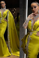 Mermaid High Neck Floor-length Long Sleeve With Shawl Applique Prom Dress-stylesnuggle