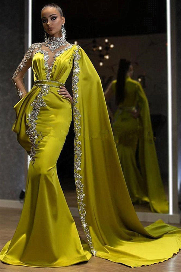 Mermaid High Neck Floor-length Long Sleeve With Shawl Applique Prom Dress-stylesnuggle