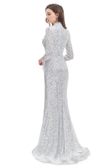 Mermaid High Neck Sequined Floor-length Long Sleeve Prom Dress-stylesnuggle