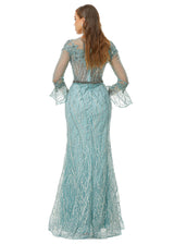 Mermaid Jewel Lace Sequined Ankle Lengt Long Sleeve Prom Dress-stylesnuggle