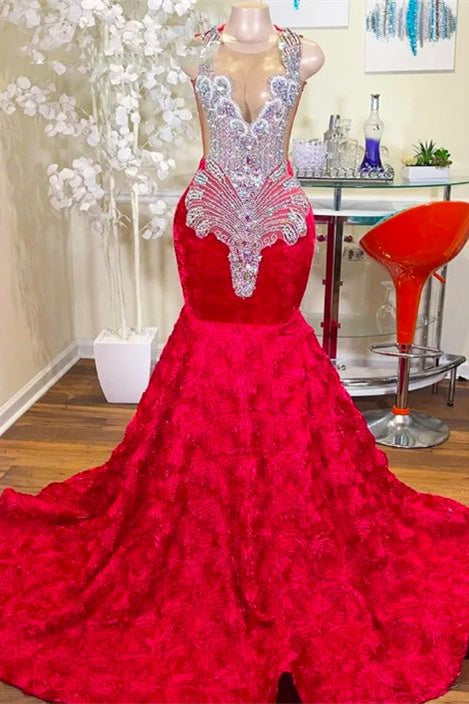 Mermaid Jewel Lace Sequined Applique Sleeveless Floor-length Prom Dress-stylesnuggle