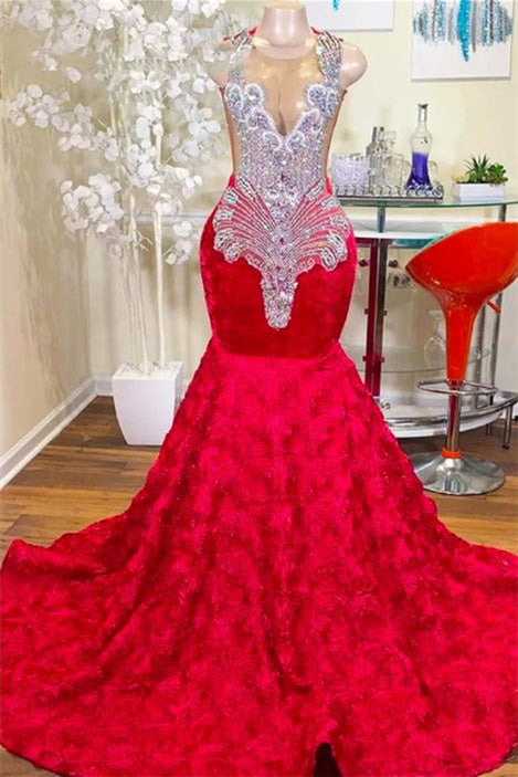 Mermaid Jewel Lace Sequined Applique Sleeveless Floor-length Prom Dress-stylesnuggle