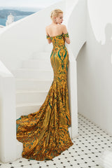 Mermaid Off-the-shoulder Sweetheart Sequined Sleeveless Backless Applique Prom Dress-stylesnuggle