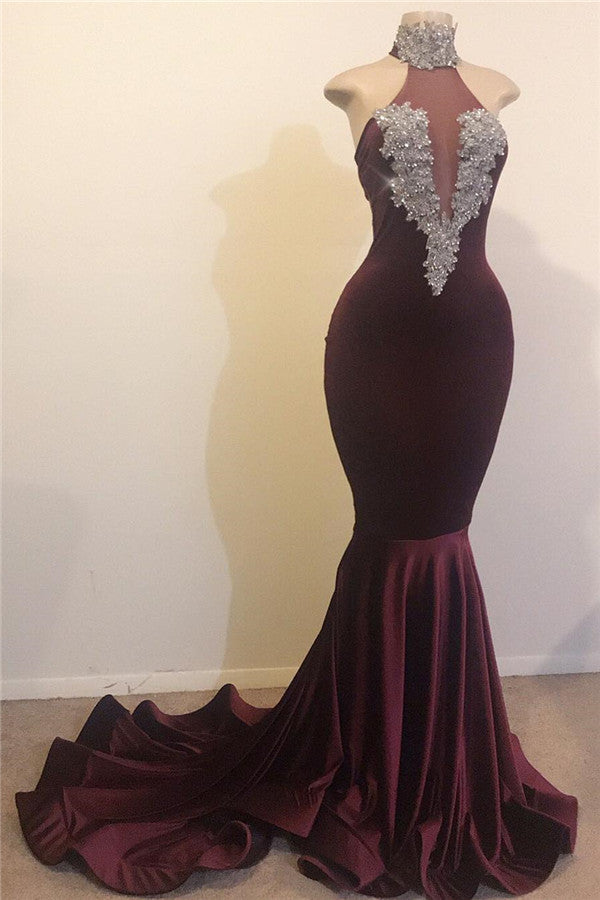 stylesnuggle has the hottest styles like Mermaid Open Back Chic High Neck Silver Beads Appliques Prom Party Gowns for your besties in a wide range of colors On Sale. Get 10% off your first order!