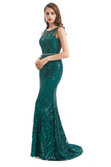 Mermaid Round Beaded Sleeveless Lace Sequined Floor-length Open Back Prom Dress-stylesnuggle