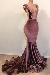 stylesnuggle offers Mermaid Sleeveless Floor Length Appliques Velvet Prom Dresses at a cheap price from Mermaid hem.. Check our Gorgeous yet affordable real model series,  all in latest design with delicate details.