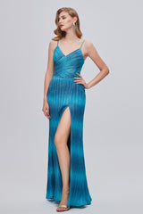 Mermaid Spaghetti strap Ankle Length Sleeveless Open Back Split Front Modest Prom Dress-stylesnuggle