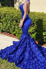 Mermaid Spaghetti strap Appliques Lace Sequined Open Back Floor-length Sleeveless Prom Dress-stylesnuggle