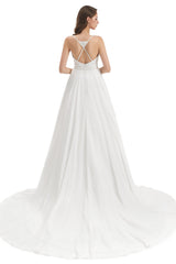 Mermaid Spaghetti strap Beading V-neck Floor-length Sleeveless Backless Wedding Dress-stylesnuggle