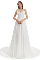 Mermaid Spaghetti strap Beading V-neck Floor-length Sleeveless Backless Wedding Dress-stylesnuggle