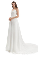 Mermaid Spaghetti strap Beading V-neck Floor-length Sleeveless Backless Wedding Dress-stylesnuggle