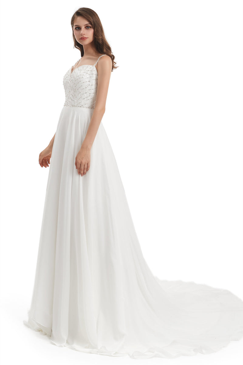 Mermaid Spaghetti strap Beading V-neck Floor-length Sleeveless Backless Wedding Dress-stylesnuggle