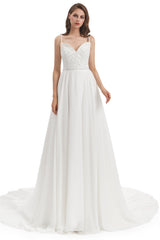 Mermaid Spaghetti strap Beading V-neck Floor-length Sleeveless Backless Wedding Dress-stylesnuggle