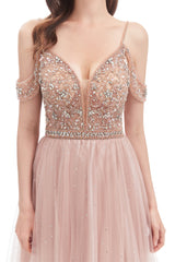 Mermaid Spaghetti strap Off-the-shoulder Beaded Lace Floor-length Sequined Prom Dress-stylesnuggle