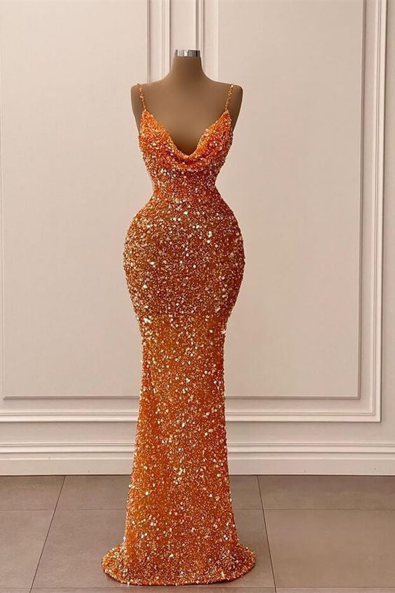 Mermaid Spaghetti strap Sequined Floor-length Sleeveless Elegant Prom Dress-stylesnuggle