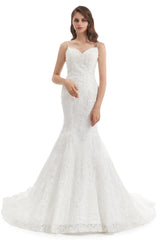 Mermaid Spaghetti strap Sweetheart Sequined Floor-length Sleeveless Backless Appliques Lace Wedding Dress-stylesnuggle