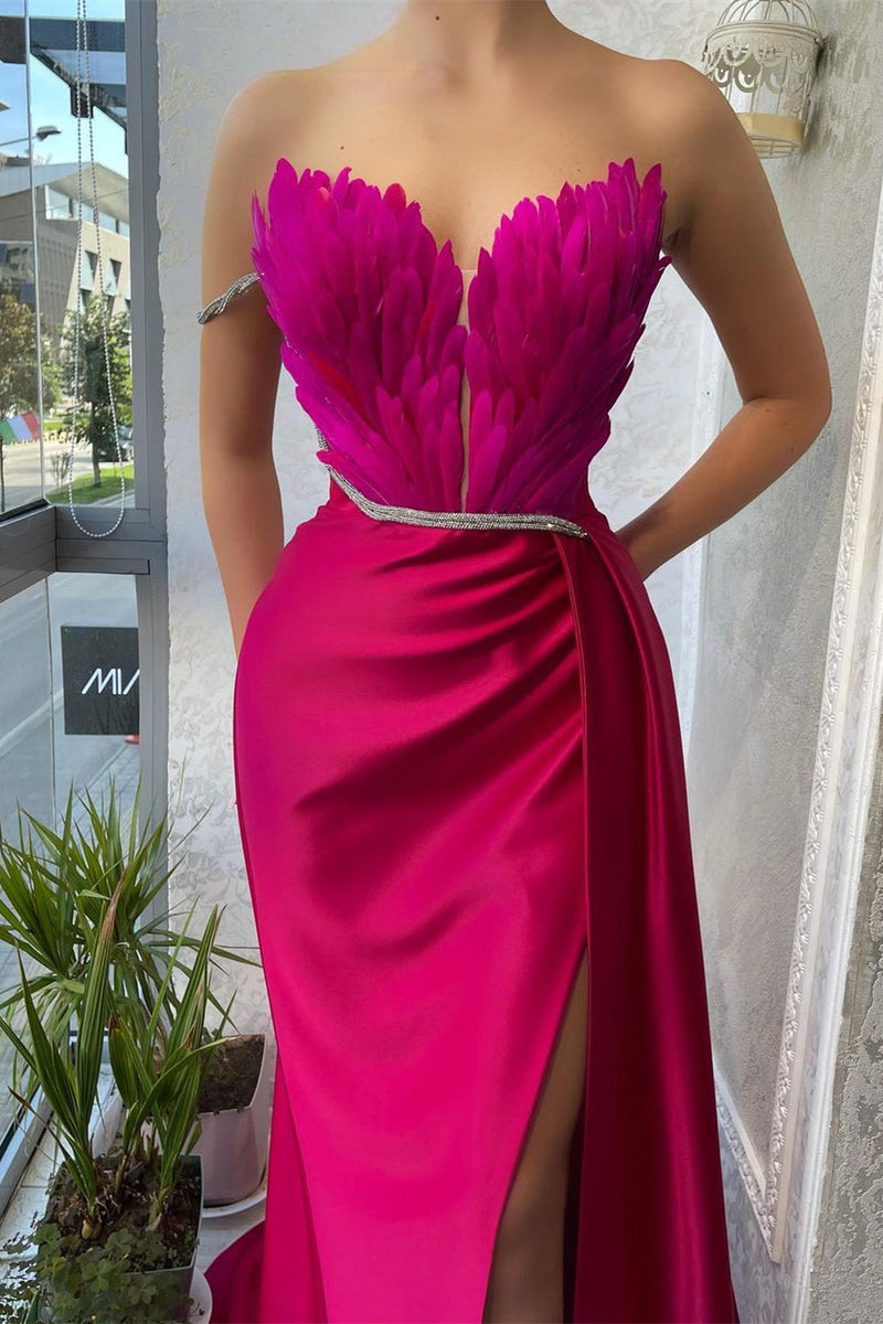 Mermaid Strapless Asymmetrical Floor-length Sleeveless Open Back Side Train High Split Prom Dress-stylesnuggle