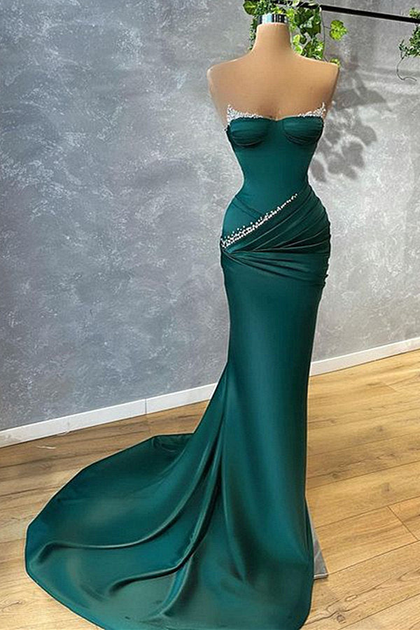 Mermaid Strapless Floor-length Sleeveless Open Back Prom Dress-stylesnuggle