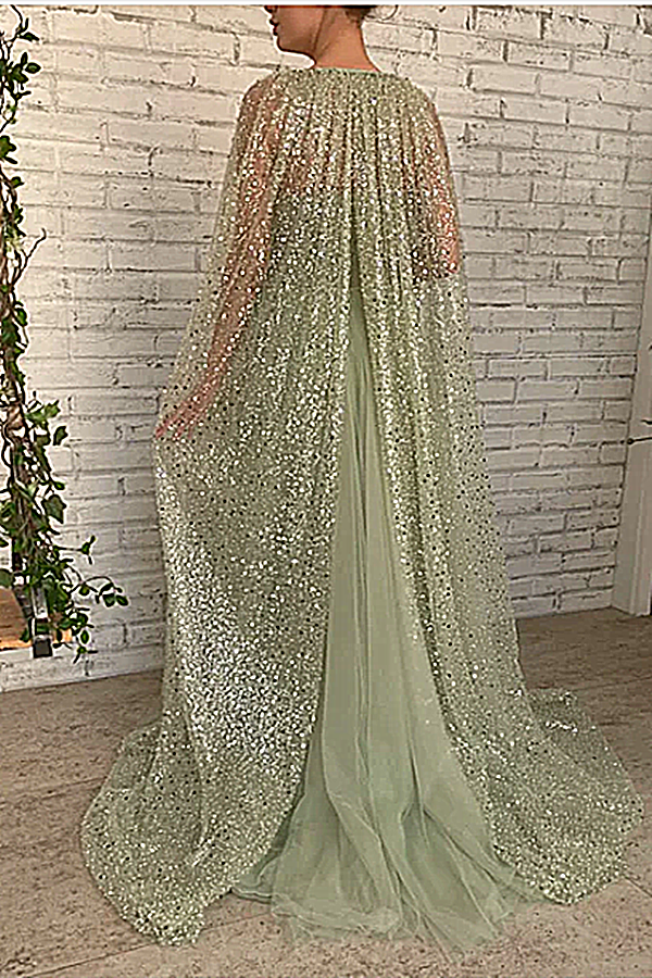 Mermaid Strapless Lace Sequined Floor-length Sleeveless With Shawl High Split Prom Dress-stylesnuggle