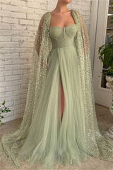 Mermaid Strapless Lace Sequined Floor-length Sleeveless With Shawl High Split Prom Dress-stylesnuggle