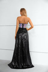 Mermaid Strapless Sequined Floor-length Sleeveless Backless Lace Prom Dress-stylesnuggle