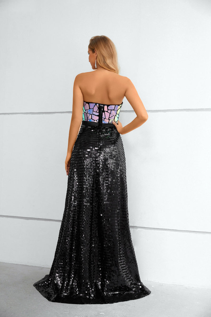 Mermaid Strapless Sequined Floor-length Sleeveless Backless Lace Prom Dress-stylesnuggle