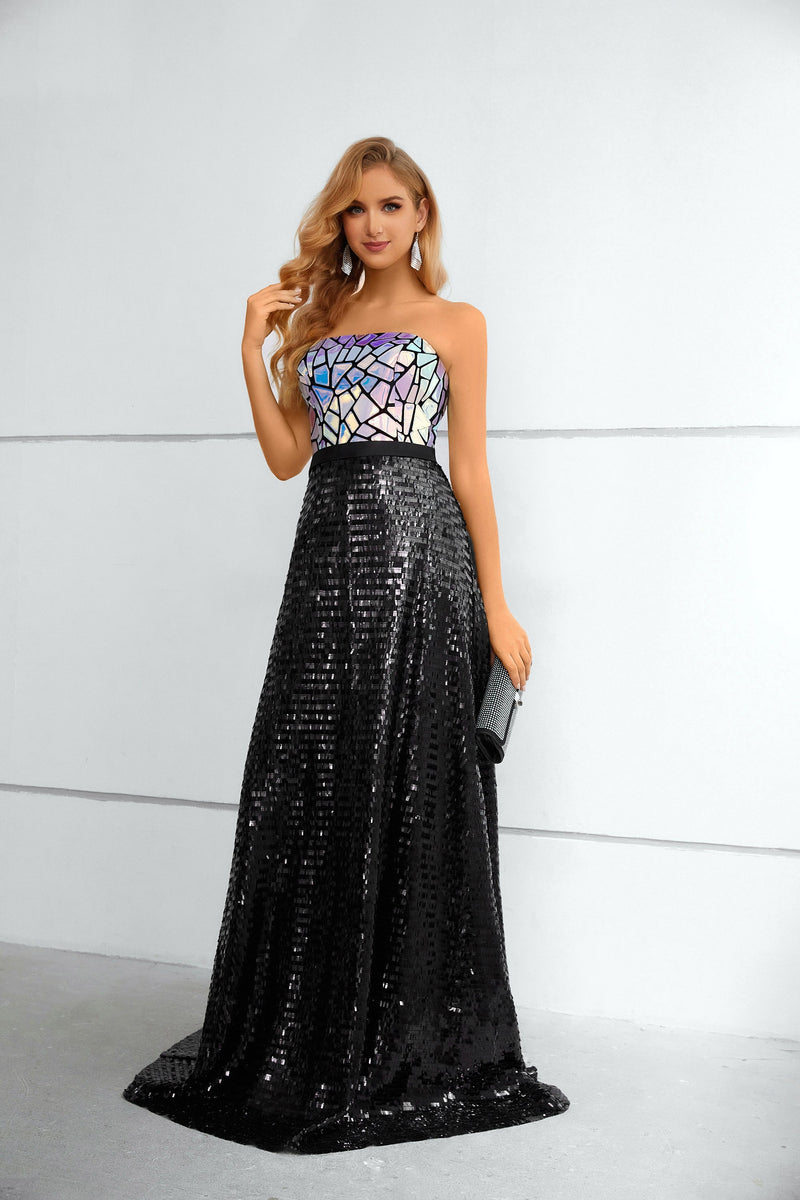 Mermaid Strapless Sequined Floor-length Sleeveless Backless Lace Prom Dress-stylesnuggle