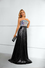 Mermaid Strapless Sequined Floor-length Sleeveless Backless Lace Prom Dress-stylesnuggle