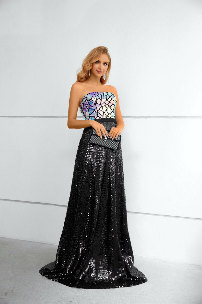 Mermaid Strapless Sequined Floor-length Sleeveless Backless Lace Prom Dress-stylesnuggle