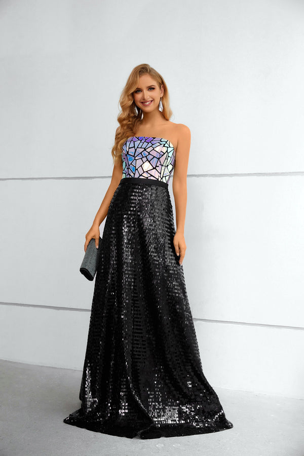 Mermaid Strapless Sequined Floor-length Sleeveless Backless Lace Prom Dress-stylesnuggle