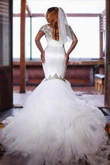 Mermaid Sweetheart Court Train Tulle Lace Beading Wedding Dress-stylesnuggle