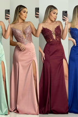 Mermaid Sweetheart Lace High Split Floor-length Sleeveless Prom Dress-stylesnuggle