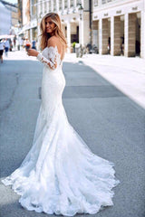 Mermaid Sweetheart Long Sleeve Floor Length Chapel Backless Applique Wedding Dress-stylesnuggle