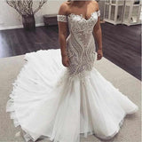 Mermaid Sweetheart Long Train Tulle Applique Wedding Dress-stylesnuggle