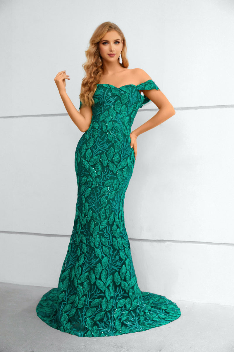 Mermaid Sweetheart Off-the-shoulder Floor-length Sleeveless Backless Appliques Lace Prom Dress-stylesnuggle