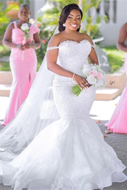 Mermaid Sweetheart Off-the-shoulder Floor-length Sleeveless Backless Appliques Lace Wedding Dress-stylesnuggle