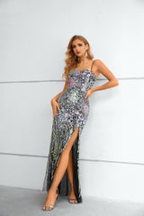 Mermaid Sweetheart Spaghetti Strap Floor-length Sleeveless Backless Appliques Lace High Split Prom Dress-stylesnuggle