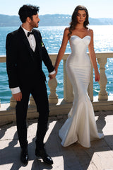 Mermaid Sweetheart Spaghetti strap Floor-length Sleeveless Backless Wedding Dress-stylesnuggle