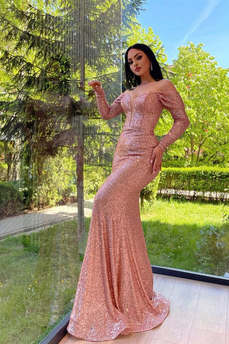 Mermaid Sweetheart Strapless Sequined Floor-length Long Sleeve Elegant Prom Dress-stylesnuggle