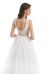 Mermaid V-neck Floor-length Sleeveless Backless Appliques Lace Wedding Dress-stylesnuggle