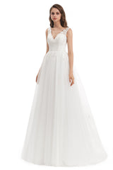 Mermaid V-neck Floor-length Sleeveless Backless Appliques Lace Wedding Dress-stylesnuggle