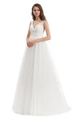 Mermaid V-neck Floor-length Sleeveless Backless Appliques Lace Wedding Dress-stylesnuggle